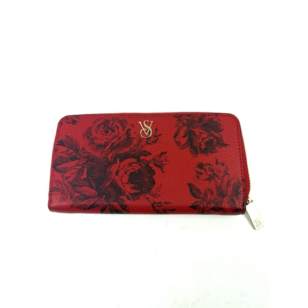 Victoria's Secret Red Floral Wallet Recycled Polyester Organizer Clutch NEW